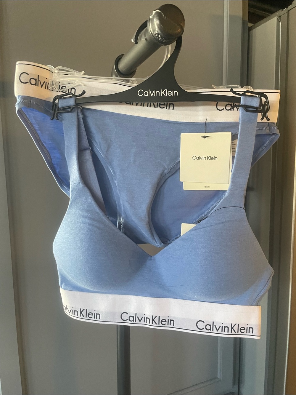 Calvin Klein Light Blue Wireless Bralette with Logo Band